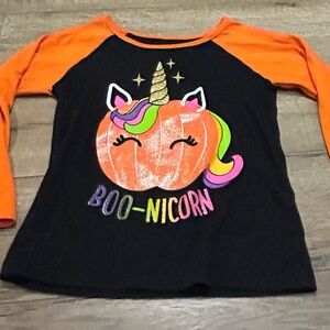 Halloween Girls Black Orange Boo-nicorn Pumpkin Long Sleeve Shirt